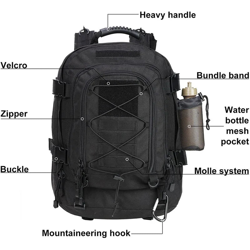 LQARMY 60L Military Tactical Backpack Molle Assault Rucksack Outdoor Travel Hiking Camping Hunting mochila Hombre