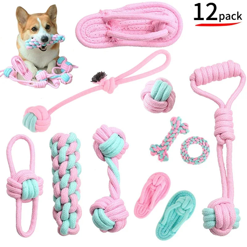12PCS Pet Dog Chew Toy Set for Small and Large Dogs Interactive Dog Ball Accessories Puppy Training Toys
