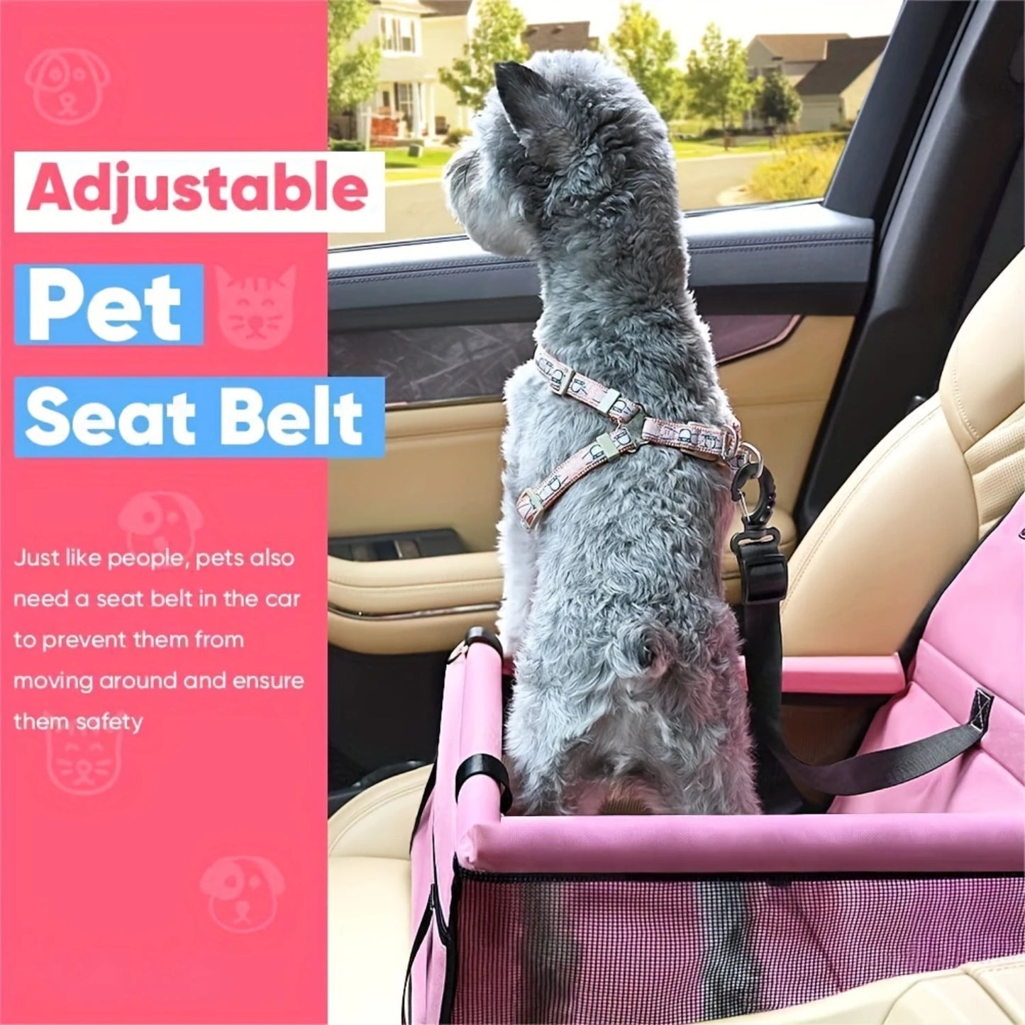 Pet Car Booster Seat For Dog And Cat Portable Breathable Bag With Seat Belt Safety Stable For Travel