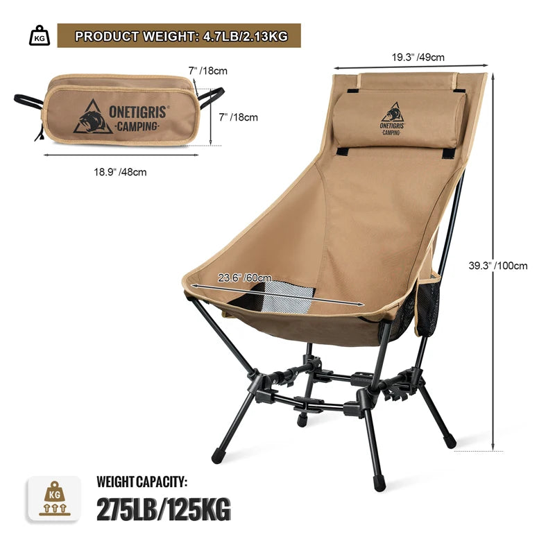 OneTigris Portable High Back Camping Chair for Outdoor Fishing Trekking BBQ Parties and Indoor Use