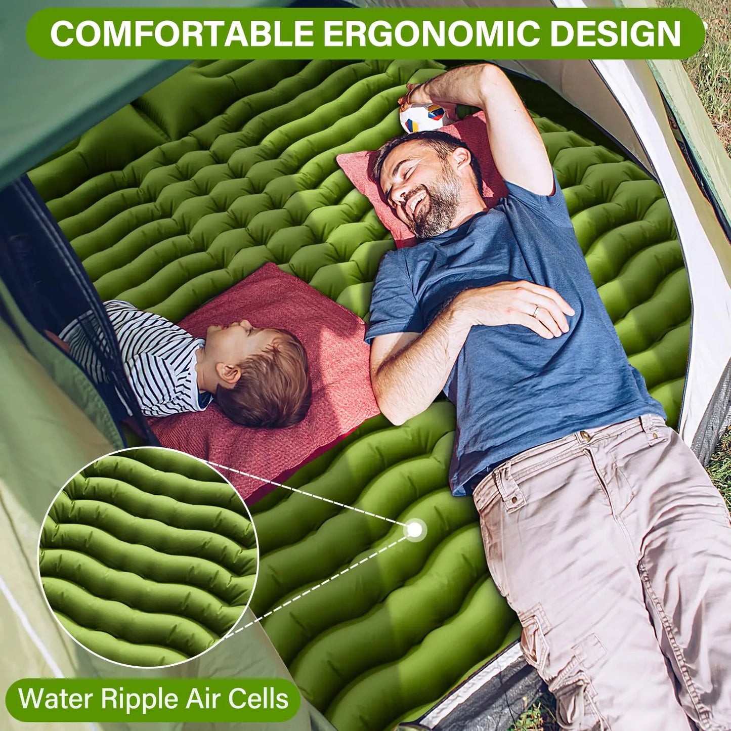 Westtune Double Sleeping Pad 4 Inch Thick for 2 Person with Pillow Built in Foot Pump Inflatable Mattress for Backpacking and Hiking