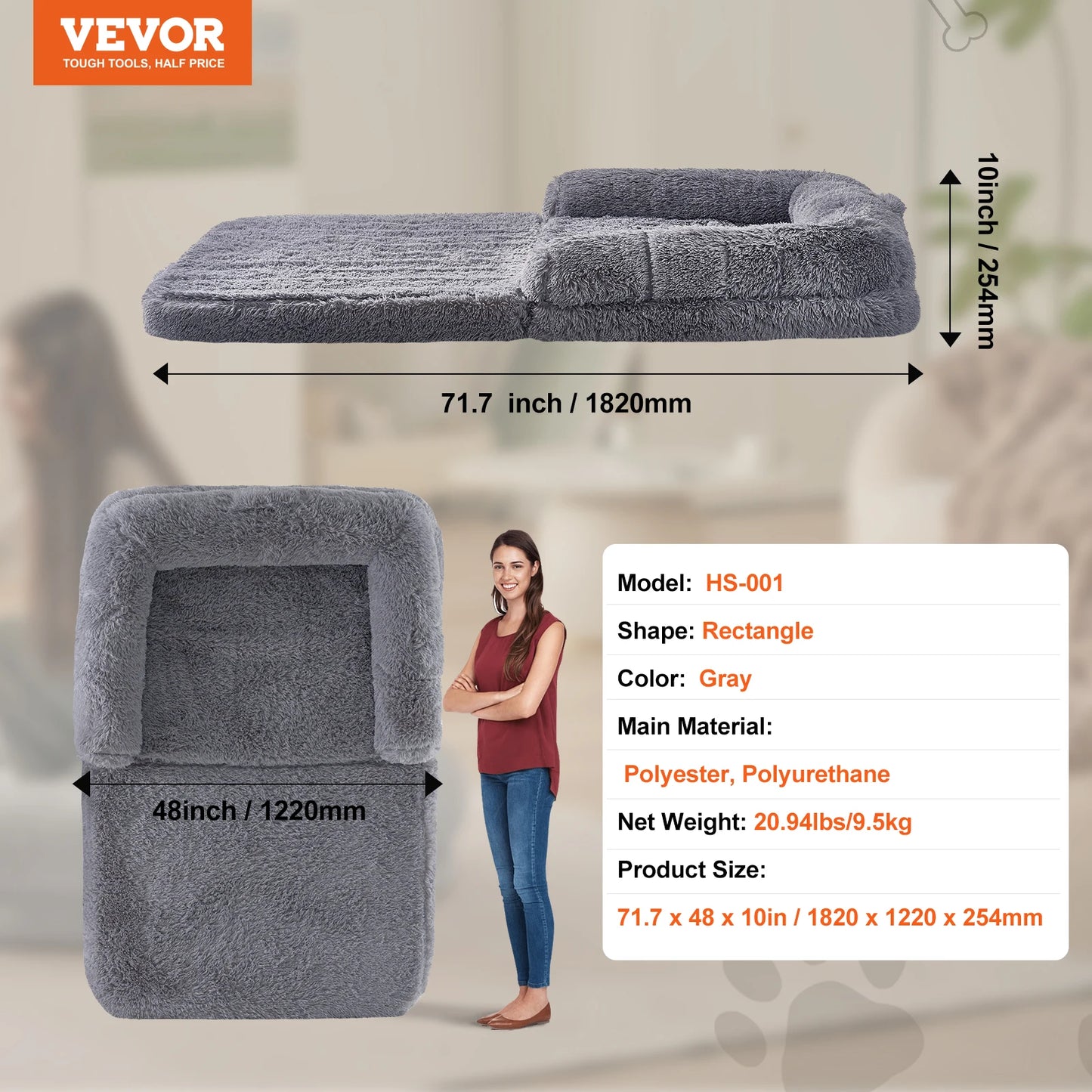 SucceBuy Adult Human Size Dog Bed With Orthopedic Foam Grey
