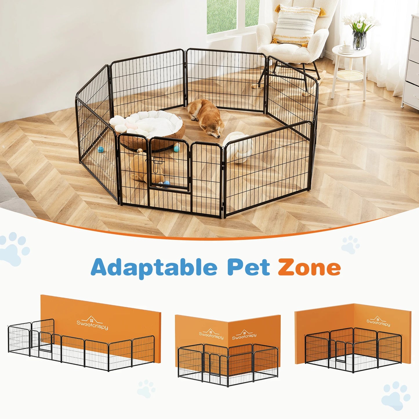 JHK 8 Panel Heavy Duty Dog Playpen Indoor Outdoor Pet Fence with Doors Metal Dog Pen for Exercise and Camping