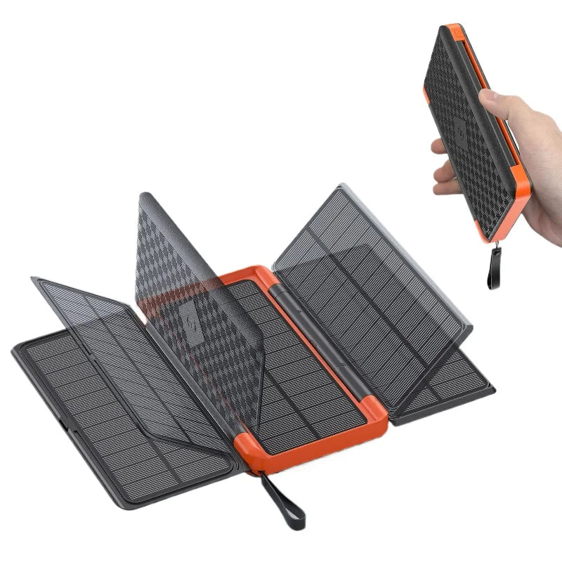 Folding Solar Power Bank 20000mAh for iPhone 15 14 13 Huawei Xiaomi with 3 Solar Panels Qi Wireless Charger
