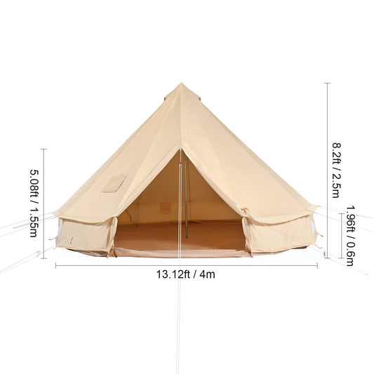 SucceBuy Canvas Bell Tent 4 Seasons 13.12 ft Yurt Tent Canvas Tent for Camping with Stove Jack Breathable Tent Holds 6 People
