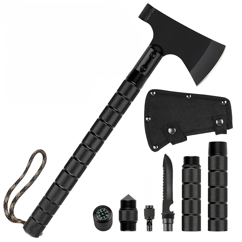 Carbon Steel Multi functional Battle Axe Portable Survival Axe Tool for Outdoor Camping, Hunting, and Emergency Situations