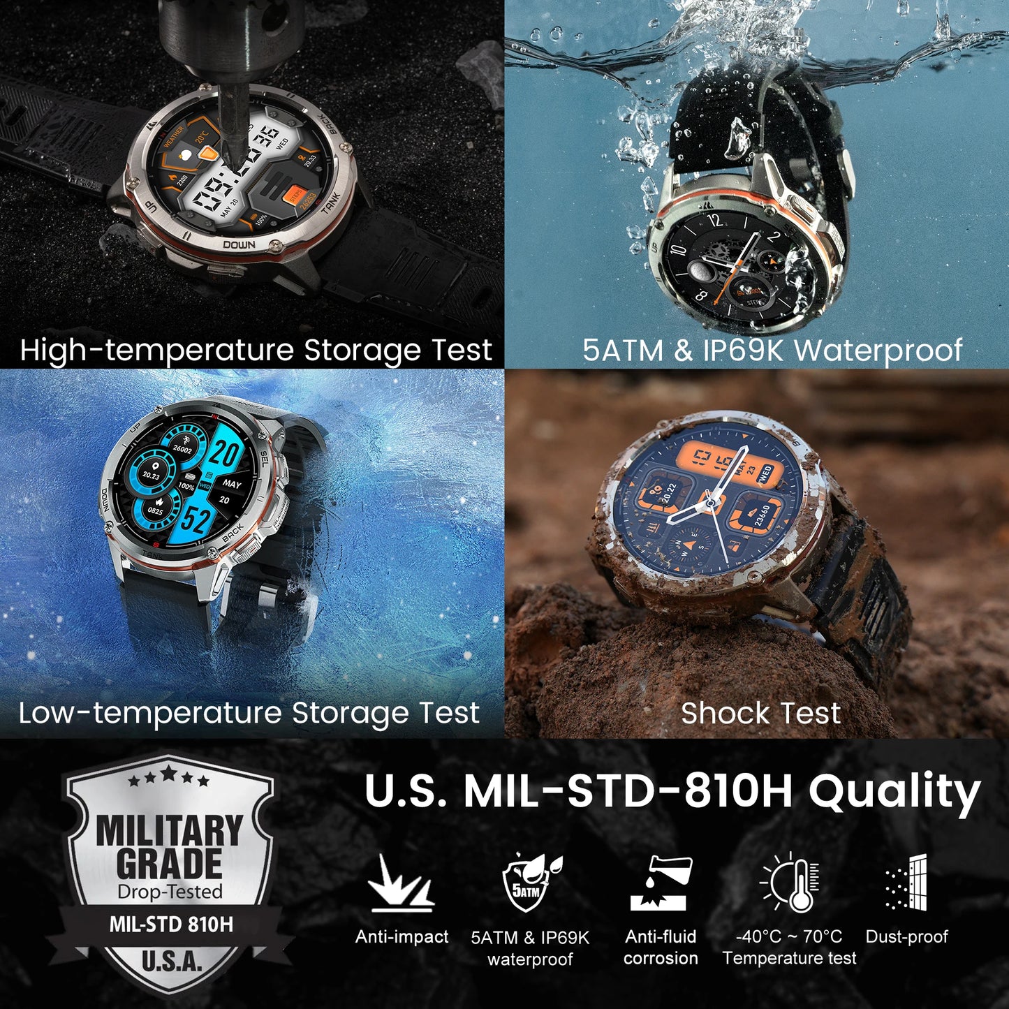 KOSPET Tank T3 Ultra GPS Smart Watch For Men with Altimeter Compass Barometric 470mAh Battery 60 Days Bluetooth Call and IP69K Waterproof