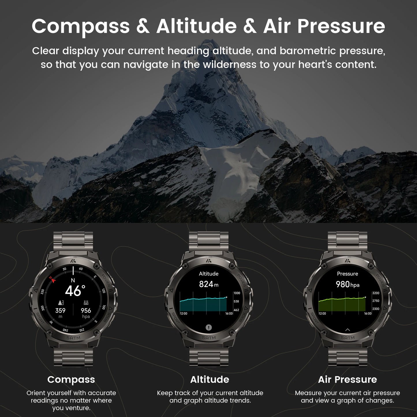 HIDAMEL T3E GPS Smart Watch For Men With Compass Altimeter Altitude Stainless Steel Shell 5ATM IP69K Waterproof 470mAh AMOLED Display