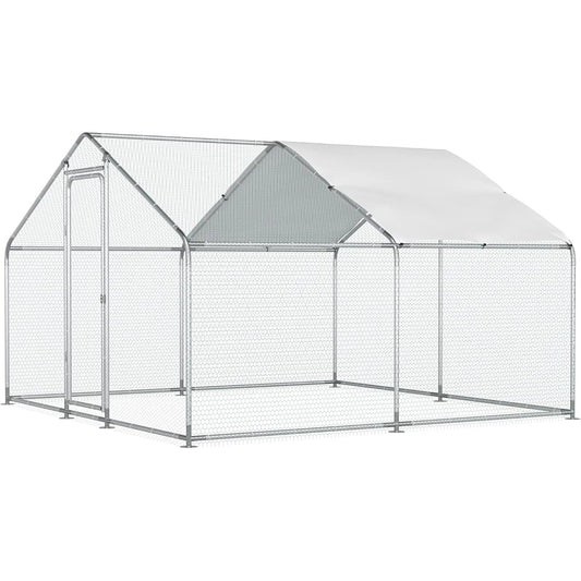 Chicken Coop Large Metal Run for 20 Chickens Walk in Yard Poultry Cage Hen House with Waterproof Cover (96.8 Square Feet)