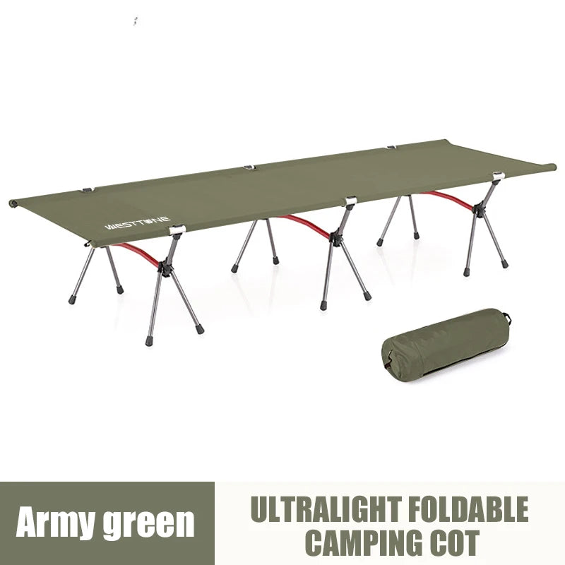Westtune Camping Cot with Leg Extenders Portable Folding Bed Ultralight Aluminum Alloy Sleeping Cot for Outdoor Hiking Travel