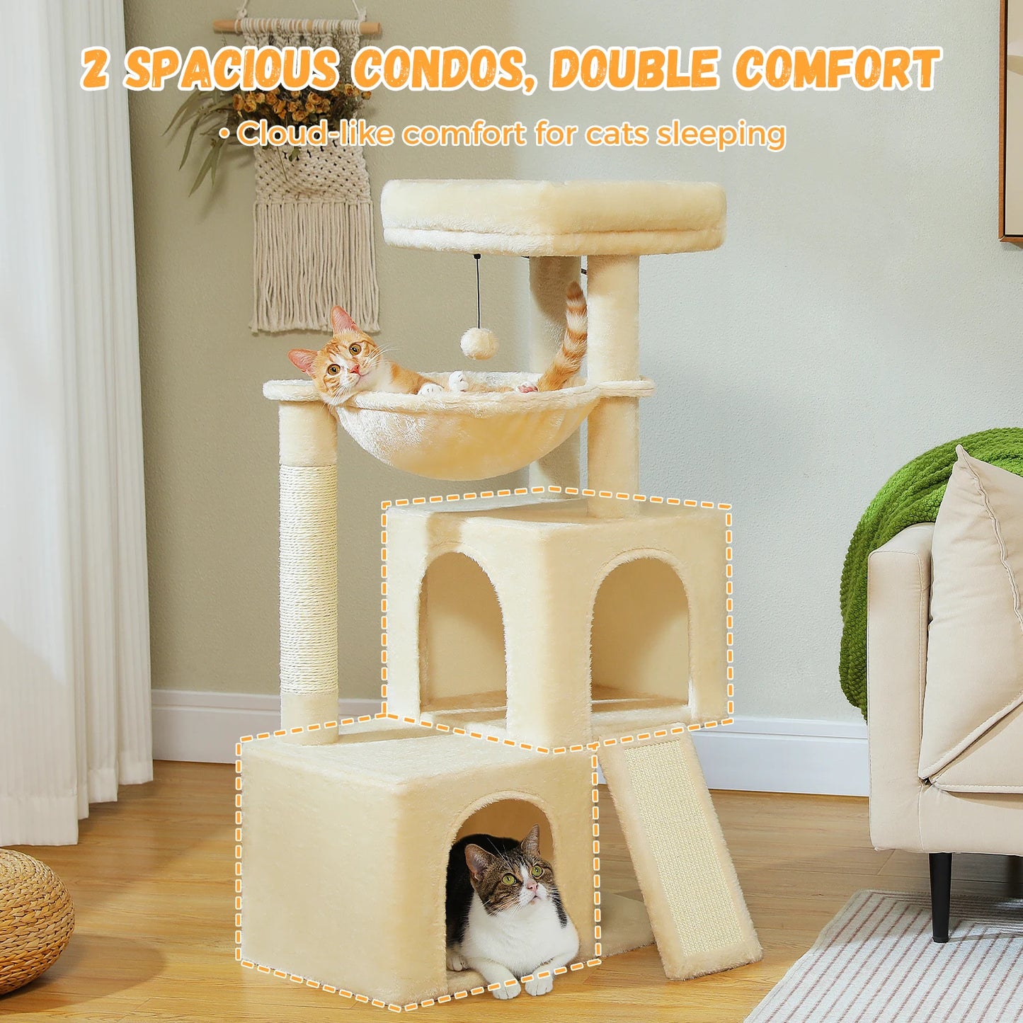 Large Cat Tree for Indoor Cats Multi-Level Cat Tower with Spacious Condos Sisal Scratching Pad Kitten House Accessories Cat Toys