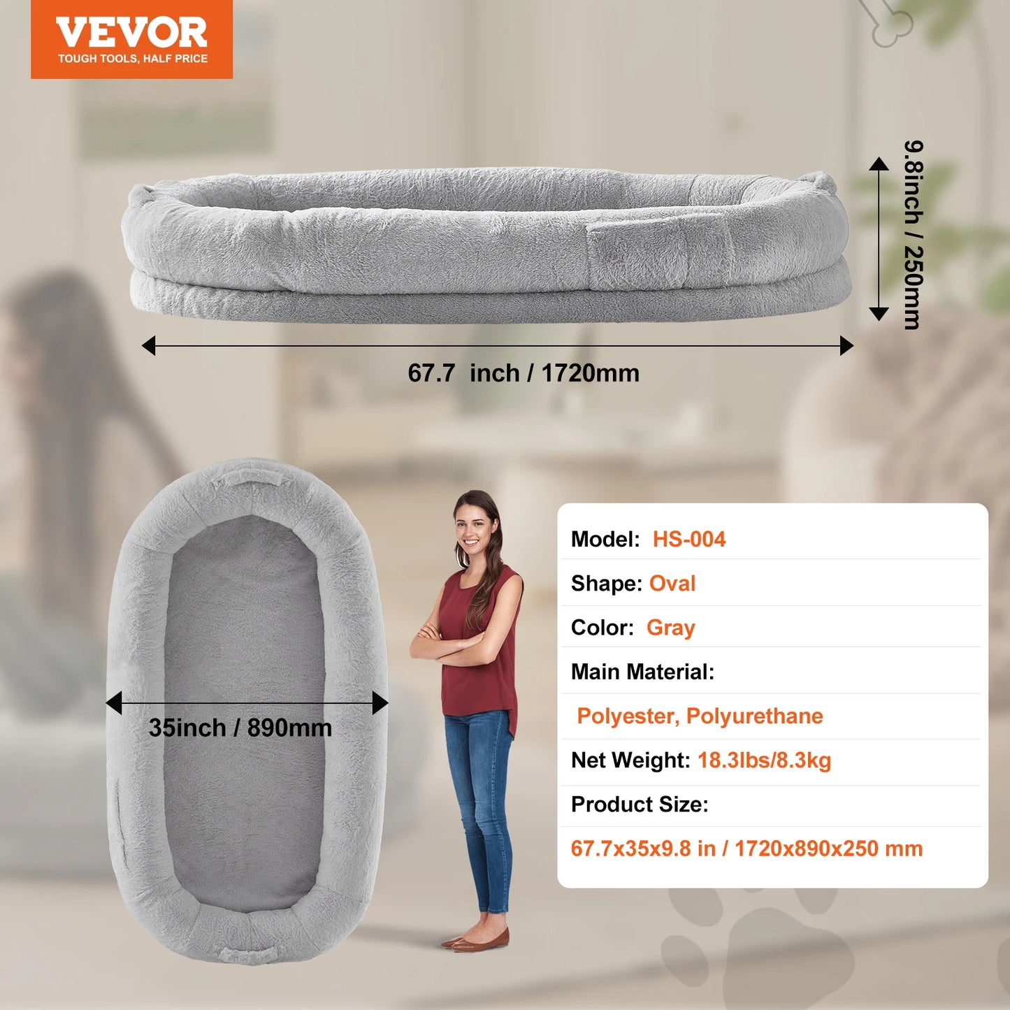 SucceBuy Adult Human Size Dog Bed With Orthopedic Foam Grey