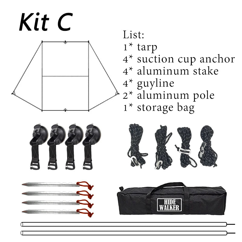 Bat Shape Car side Awning Black Coating Tarp 2x3 Outdoor Waterproof Camping Black Coated Car Rear Shelter Tent for SUV Van