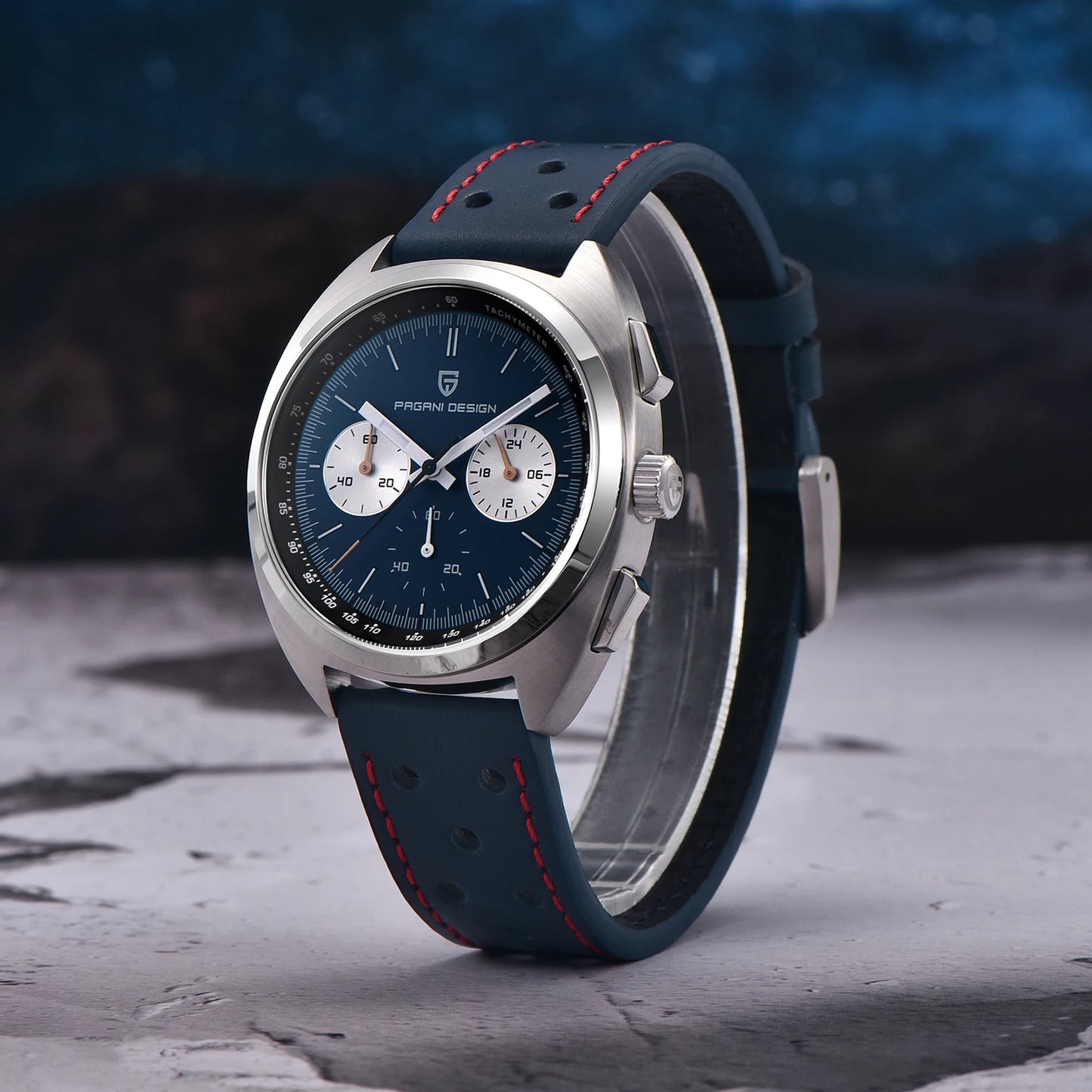 Pagani Design 2024 Retro Luxury Men's Sports Chronograph VK63 Quartz Watch AR Sapphire Waterproof Leather Clock