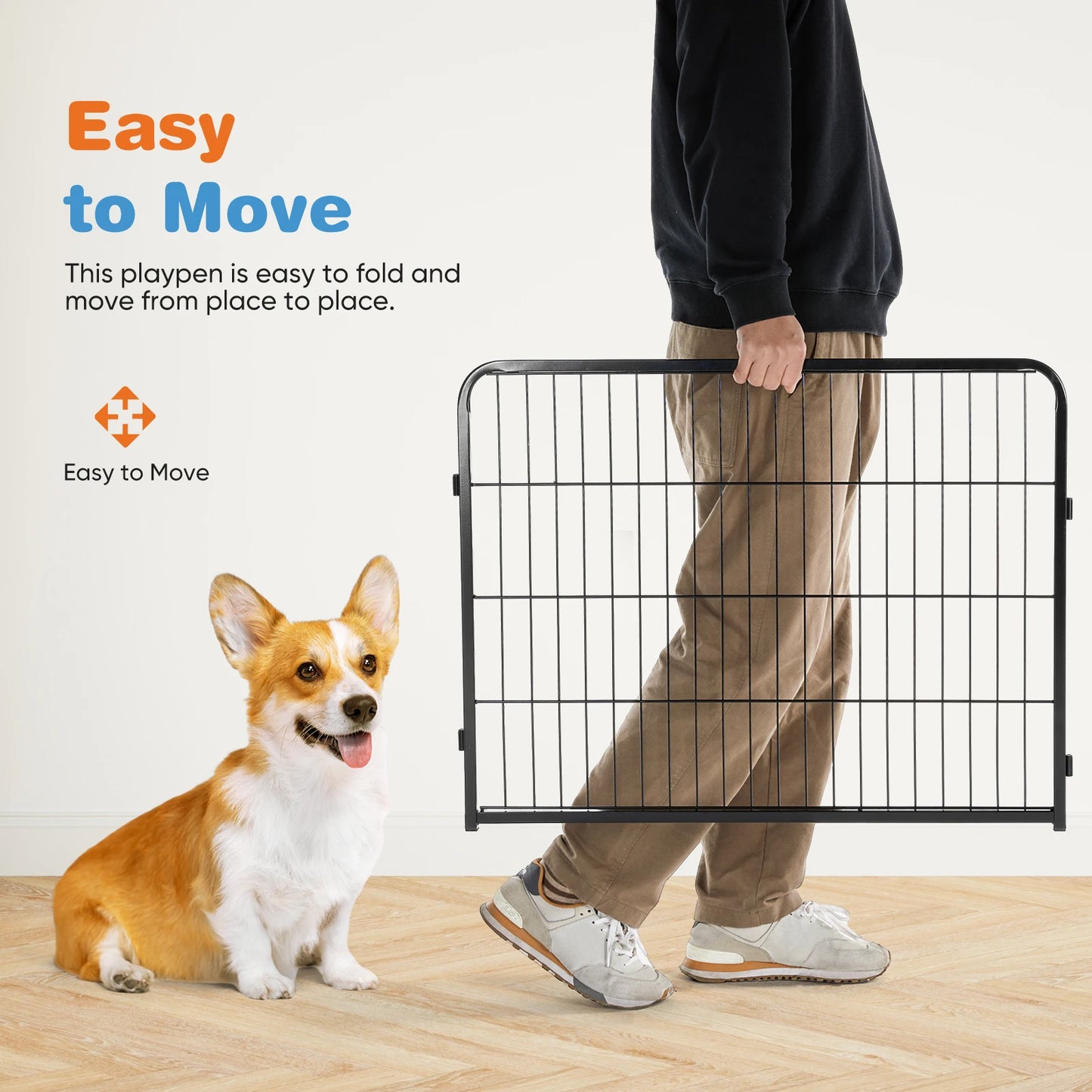 JHK 8 Panel Heavy Duty Dog Playpen Indoor Outdoor Pet Fence with Doors Metal Dog Pen for Exercise and Camping