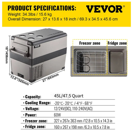 SucceBuy 20L 22L 35L 45L 55L Car Refrigerator Mini Fridge Freezer Portable Compressor Cooler DC 110-240V Ice Box for Camping Rechargeable Battery