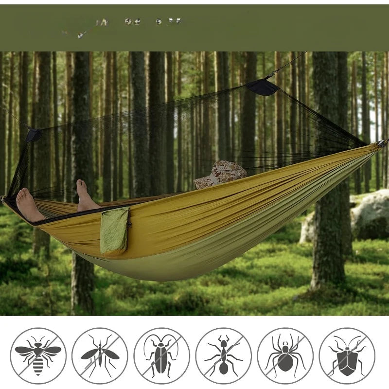 Camping Hammock with Net and Rain Fly 2 Person Lightweight Portable Hammock Tent with Tarp for Camping and Hiking