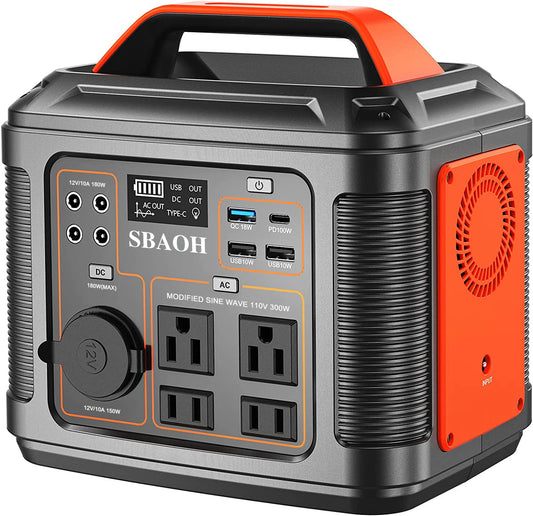 Portable Power Station 300W 296Wh Solar Generator with Quick Charge 110V AC Outlets DC Ports and LED Flashlight Lithium Battery