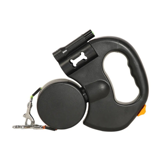 Durable Double Dog Leashes Automatic Retractable Nylon Lead Extension Puppy Walk Roulette with Light Fidget Toy Poop Bag Case