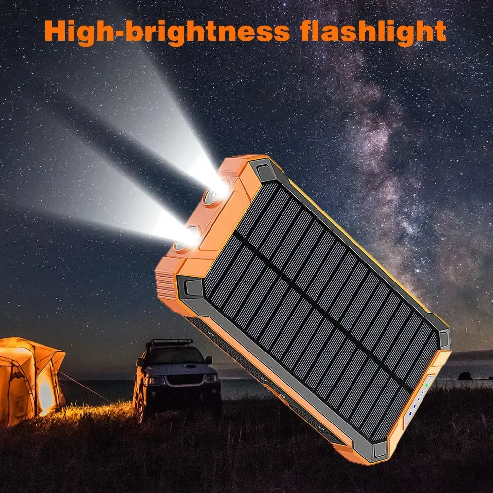 Solar Mobile Power Bank Portable Wireless Fast Charging 10000mAh 4USB Ports Compatible with iPhone Xiaomi Huawei with 2 LED Lights