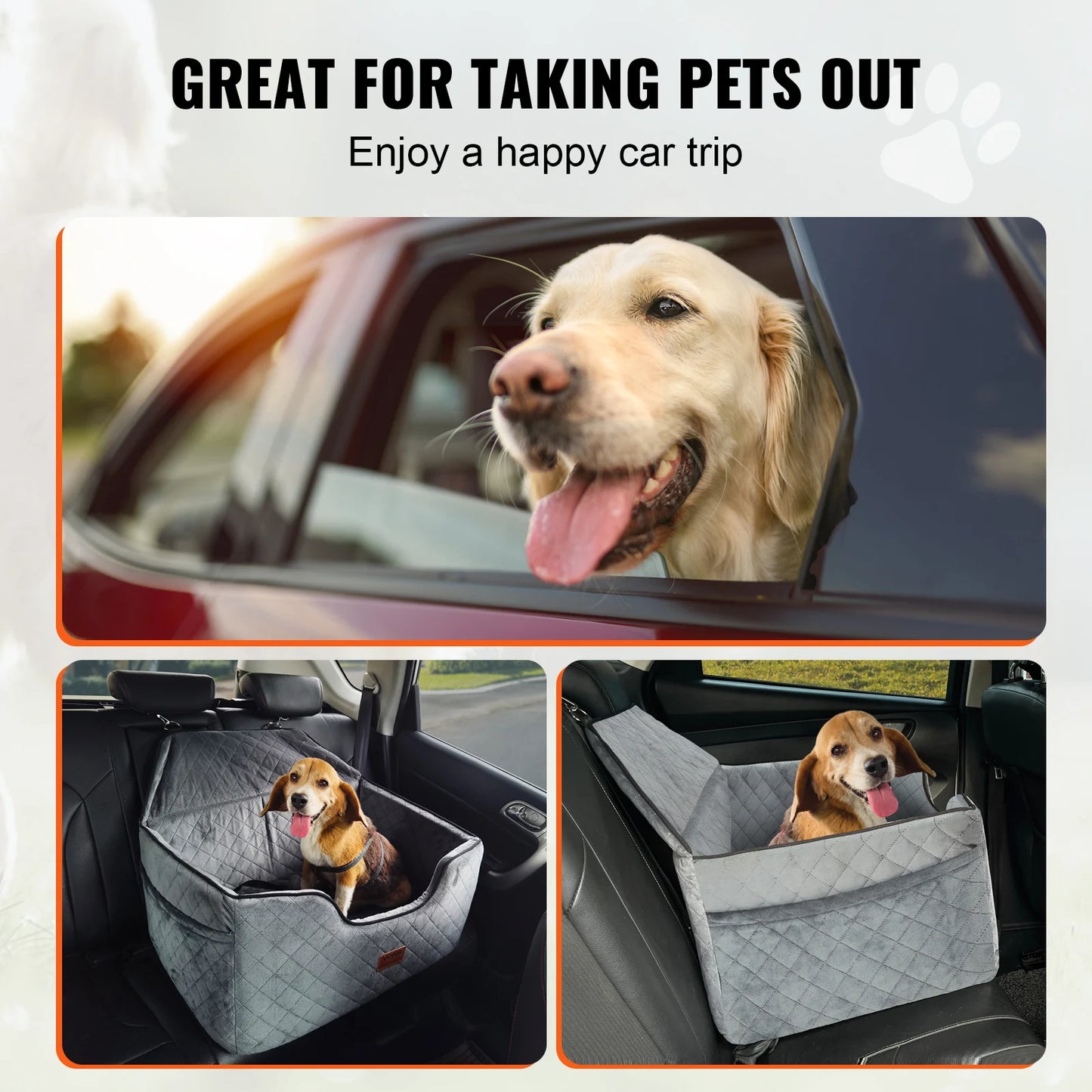 Vevor Dog Car Seat Booster Seat for Medium Large Dogs up to 55 Pounds with Storage Pocket Gray