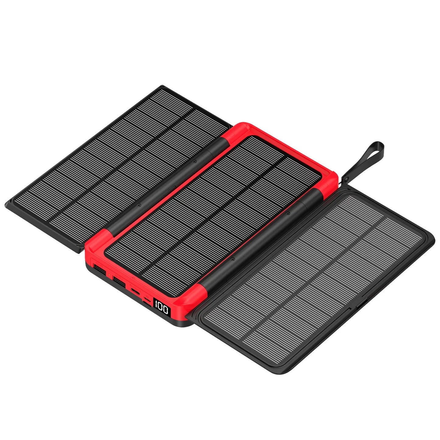 Folding Solar Power Bank 20000mAh for iPhone 15 14 13 Huawei Xiaomi with 3 Solar Panels Qi Wireless Charger
