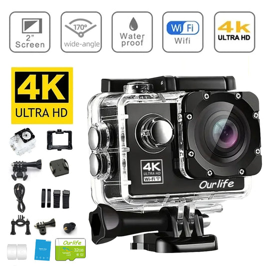 Action Camera Ultra HD 4K30FPS 16.0MP Wi-Fi 2.0" Screen 170D DVR Webcam Underwater 30M Helmet Video Recording Sport Camera