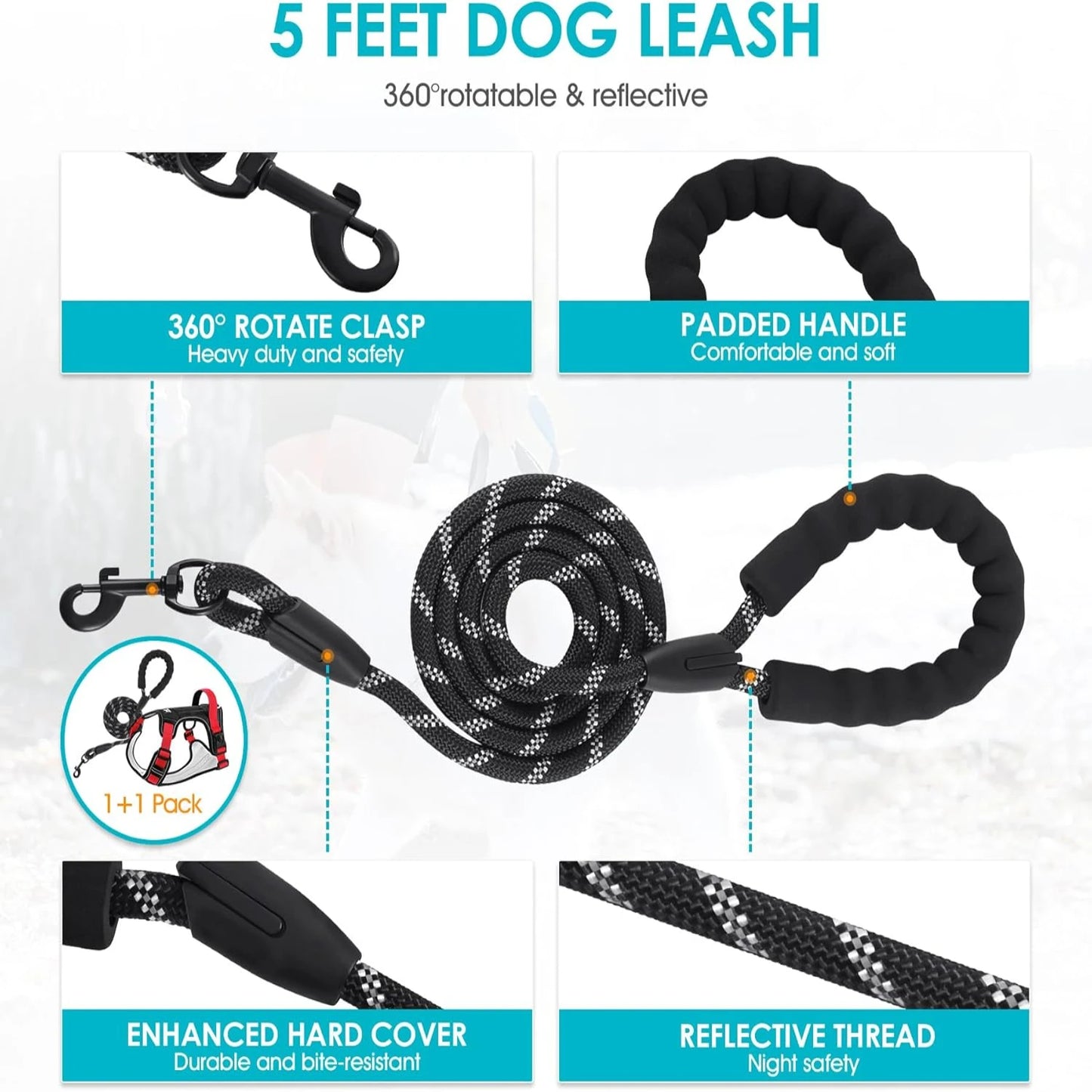 Reflective No Choke Pet Vest Set with Easy Control Handle for Medium Small Large Dogs Heavy Duty Harness and Free Leash