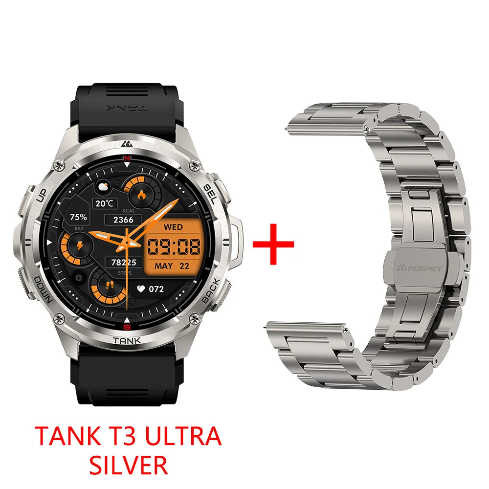 KOSPET Tank T3 Ultra GPS Smart Watch For Men with Altimeter Compass Barometric 470mAh Battery 60 Days Bluetooth Call and IP69K Waterproof