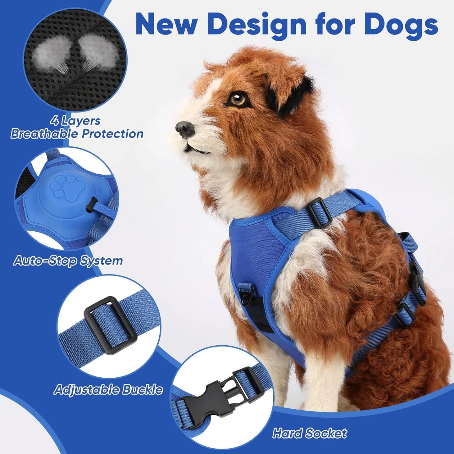 Adjustable Reflective Retractable No Pull Dog Harness for 15 to 33 Pounds Dogs Comfortable and Secure Walking Experience