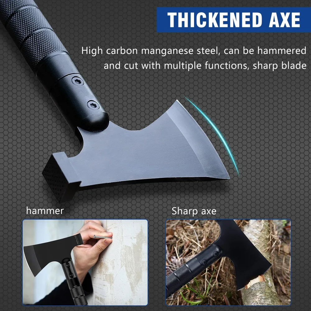 Carbon Steel Multi functional Battle Axe Portable Survival Axe Tool for Outdoor Camping, Hunting, and Emergency Situations