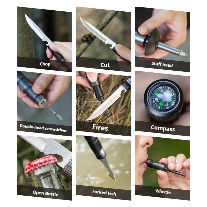 Lightweight Tactical Hiking Poles Adjustable Length 42.1 Inches Aluminum Alloy 6 In 1 Multi Tool with Knife Compass and Non Slip Base
