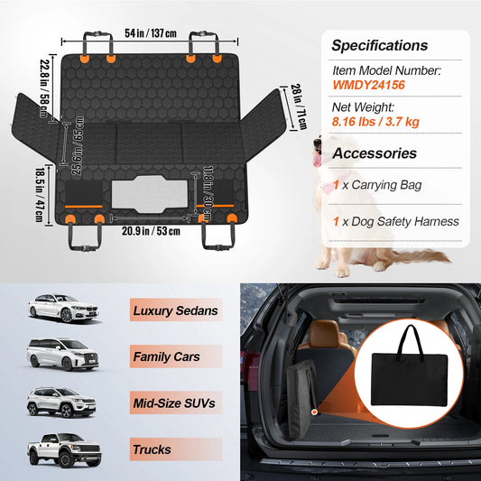 Vevor Back Seat Extender Dog Car Seat Cover with Mesh Window and Storage Pocket for Dogs Supports 350 Pounds Hammock Style