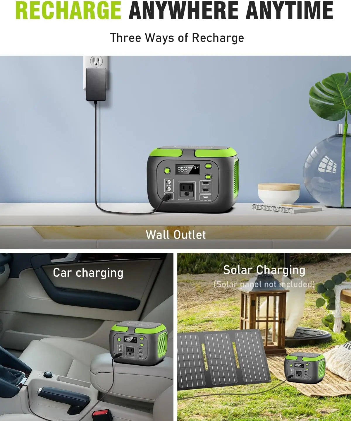 200W Portable Power Station 155Wh Solar Generator 42000mAh Power Bank with AC Outlet 110V DC USB QC3.0 for Outdoor Camping and RV Use