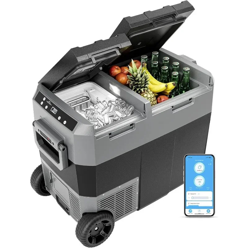 12 Volt Refrigerator with Ice Maker, 48QT(45L) Electric Cooler Usable Battery Dual Zone, Car Refrigerator APP Control, 12