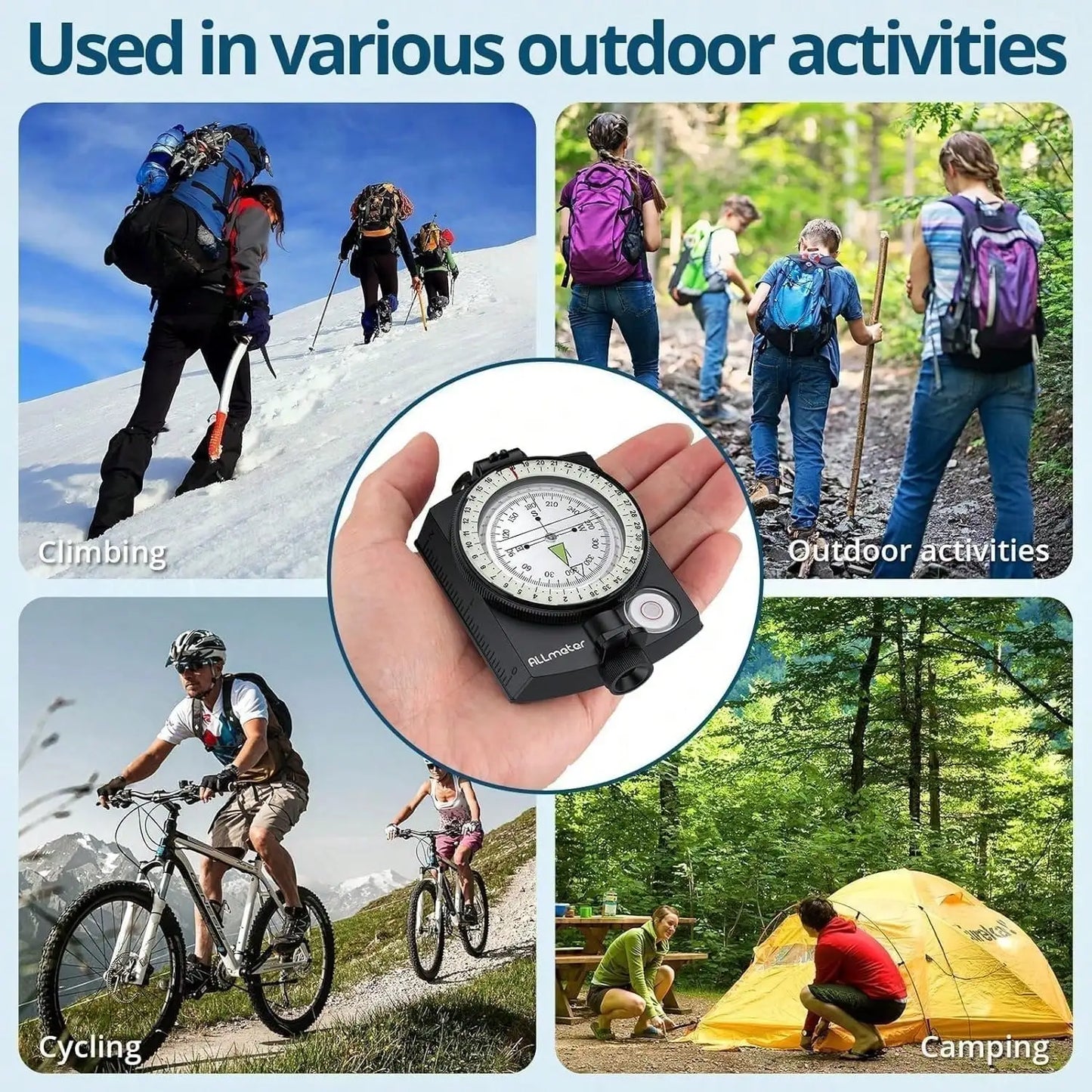 Compass Multifunction Waterproof Military Outdoor Handheld Metal Sighting With Bubble Level For Hiking Camping Climbing Biking