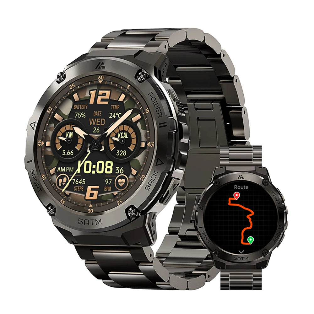 HIDAMEL T3E GPS Smart Watch For Men With Compass Altimeter Altitude Stainless Steel Shell 5ATM IP69K Waterproof 470mAh AMOLED Display