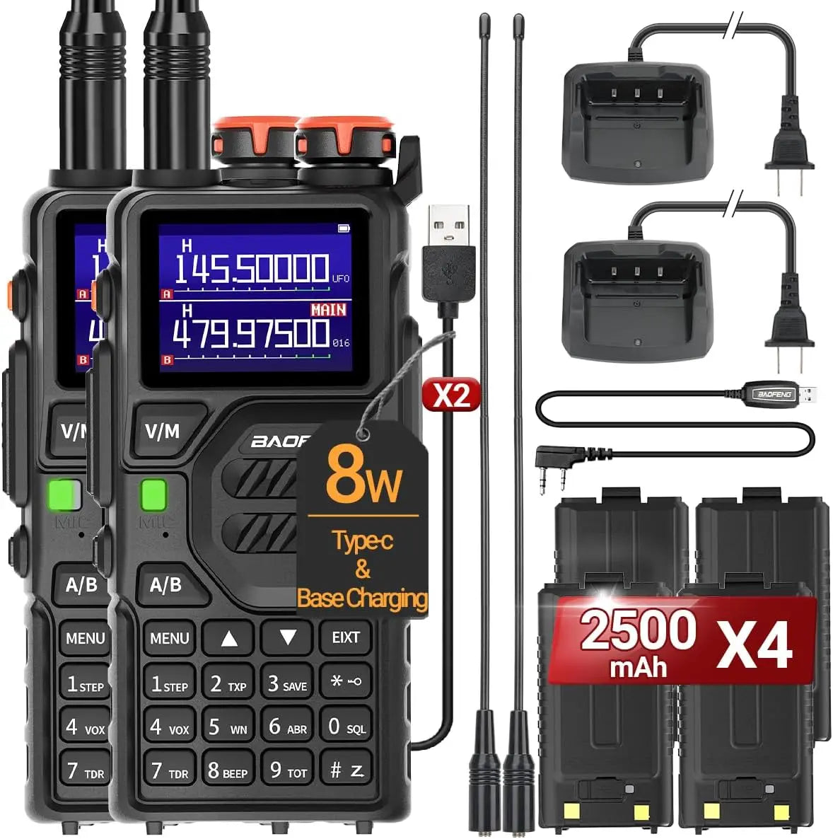 Baofeng UV-K5 Plus Walkie Talkie Multi Band 8W Wireless Copy Frequency 999 Channels NOAA FM Type C Long Range Two Way Ham Radio