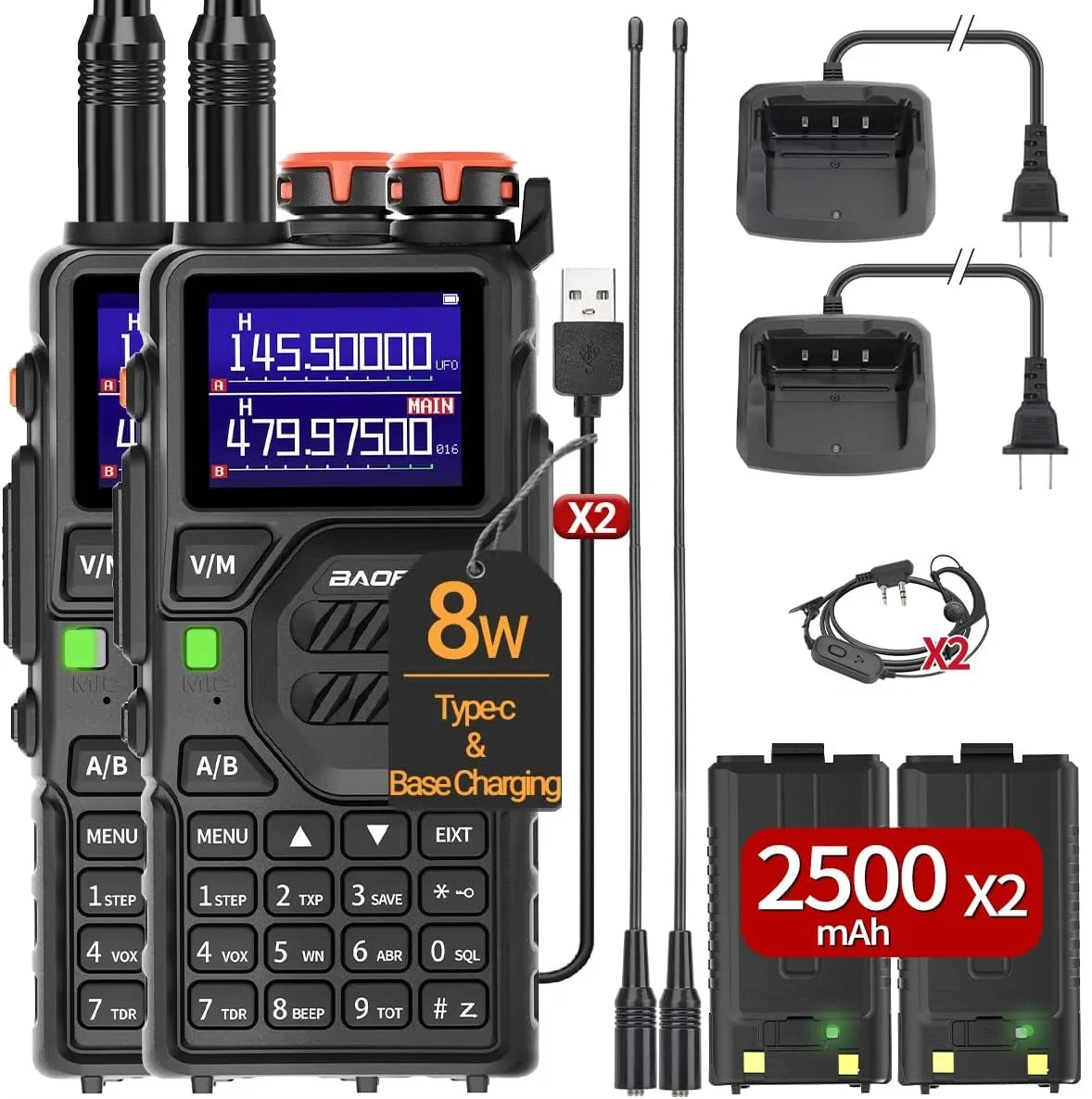Baofeng UV-K5 Plus Walkie Talkie Multi Band 8W Wireless Copy Frequency 999 Channels NOAA FM Type C Long Range Two Way Ham Radio