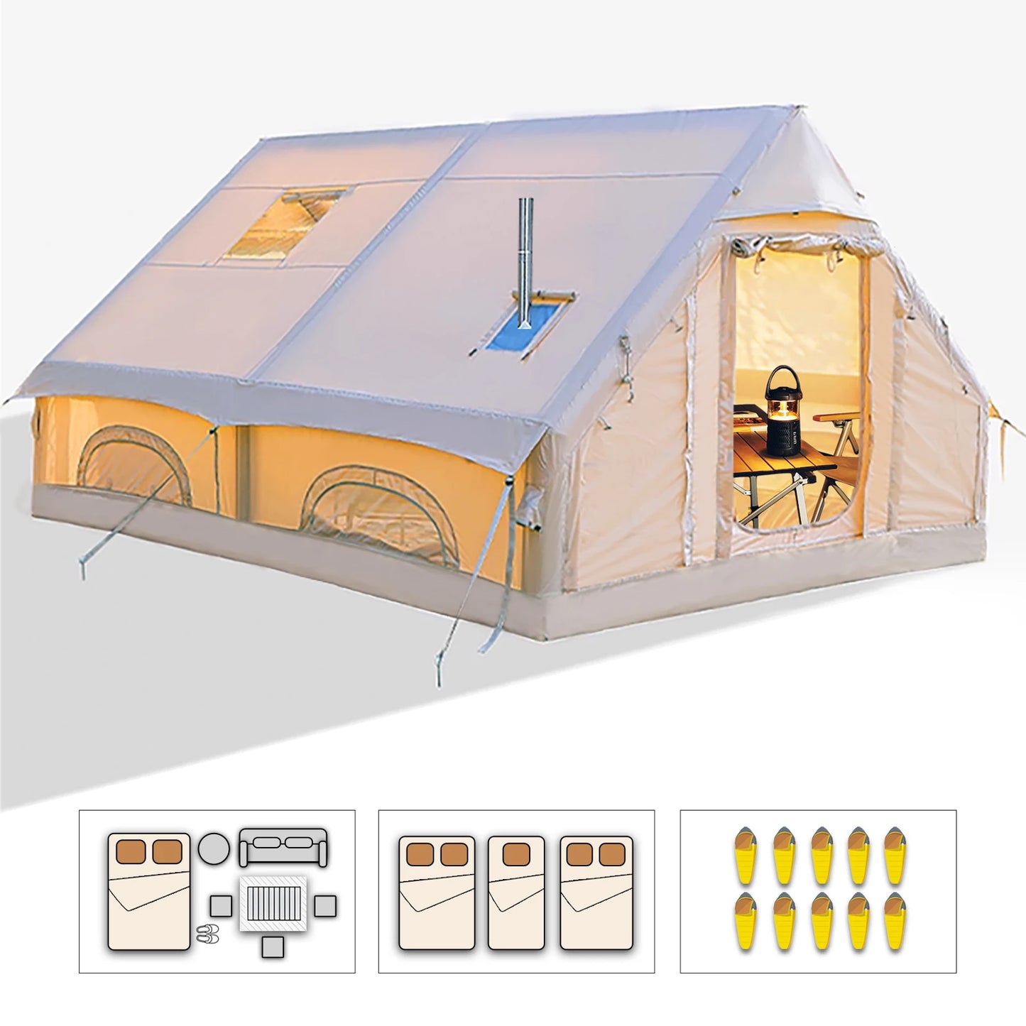Inflatable Camping Tent with Hand Pump Large Easy Setup Portable 129 Square Feet for 8 Plus Users
