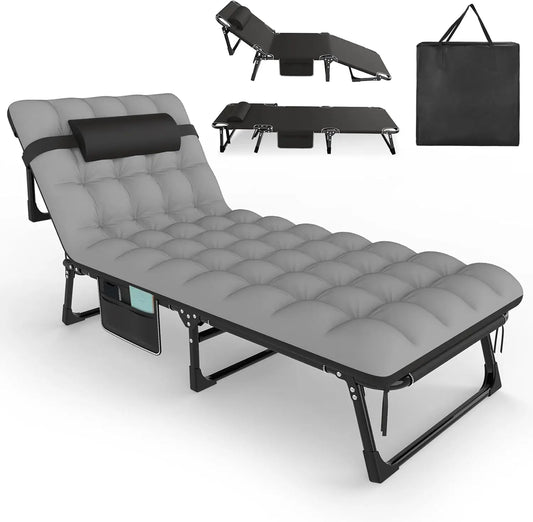 Folding Camping Cot for Adults Adjustable Outdoor Bed with Mattress Travel Lounge Chair