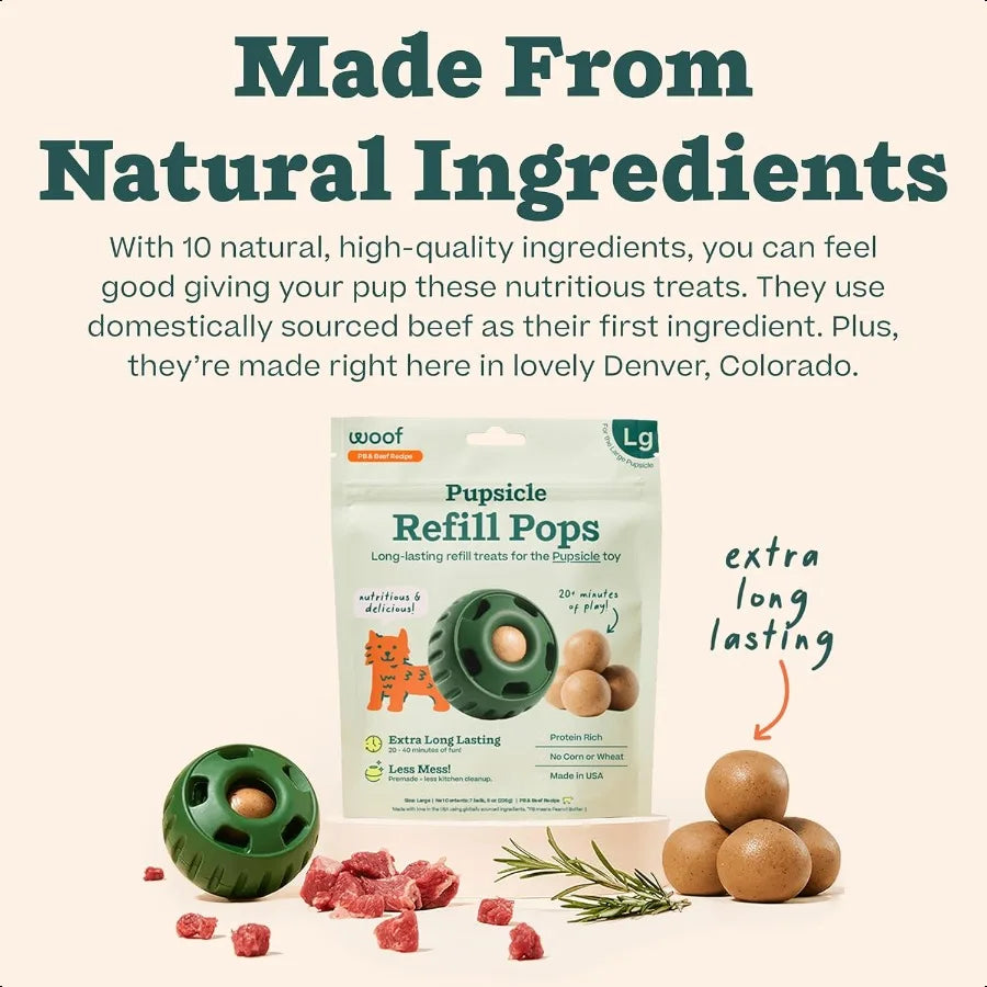 Pupsicle Refill Pops LowM Dog Snacks with Peanut Butter and Beef Dog Treats Long Lasting Large Pops 7 Count