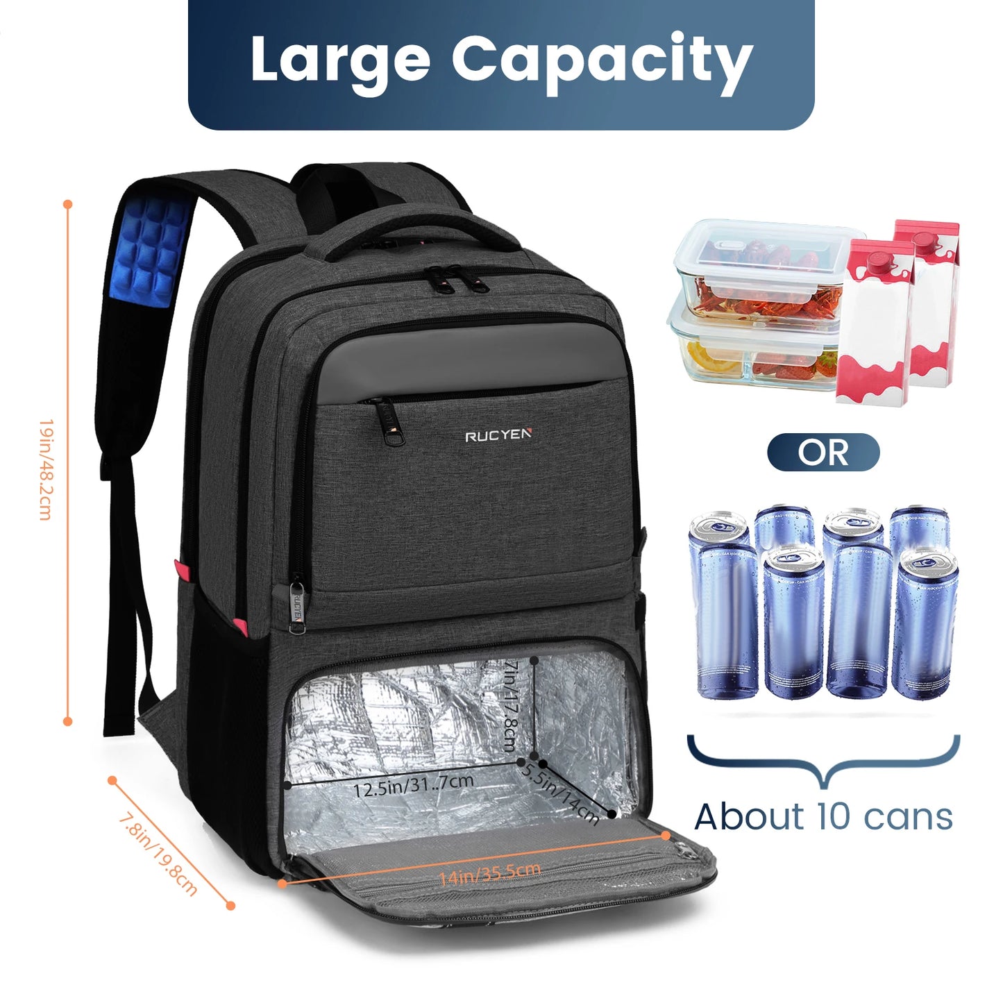 Insulated Backpack Lunch Bag Durable Waterproof Leak Proof Cooler Case for Camping with USB Port