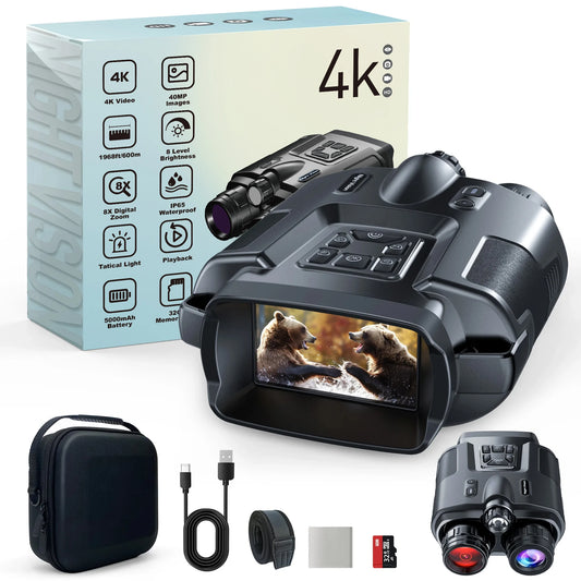 Night Vision Binoculars 4K Infrared 5000mAH Rechargeable 8X Digital Zoom 600 Meters Darkness Goggles for Hunting and Surveillance