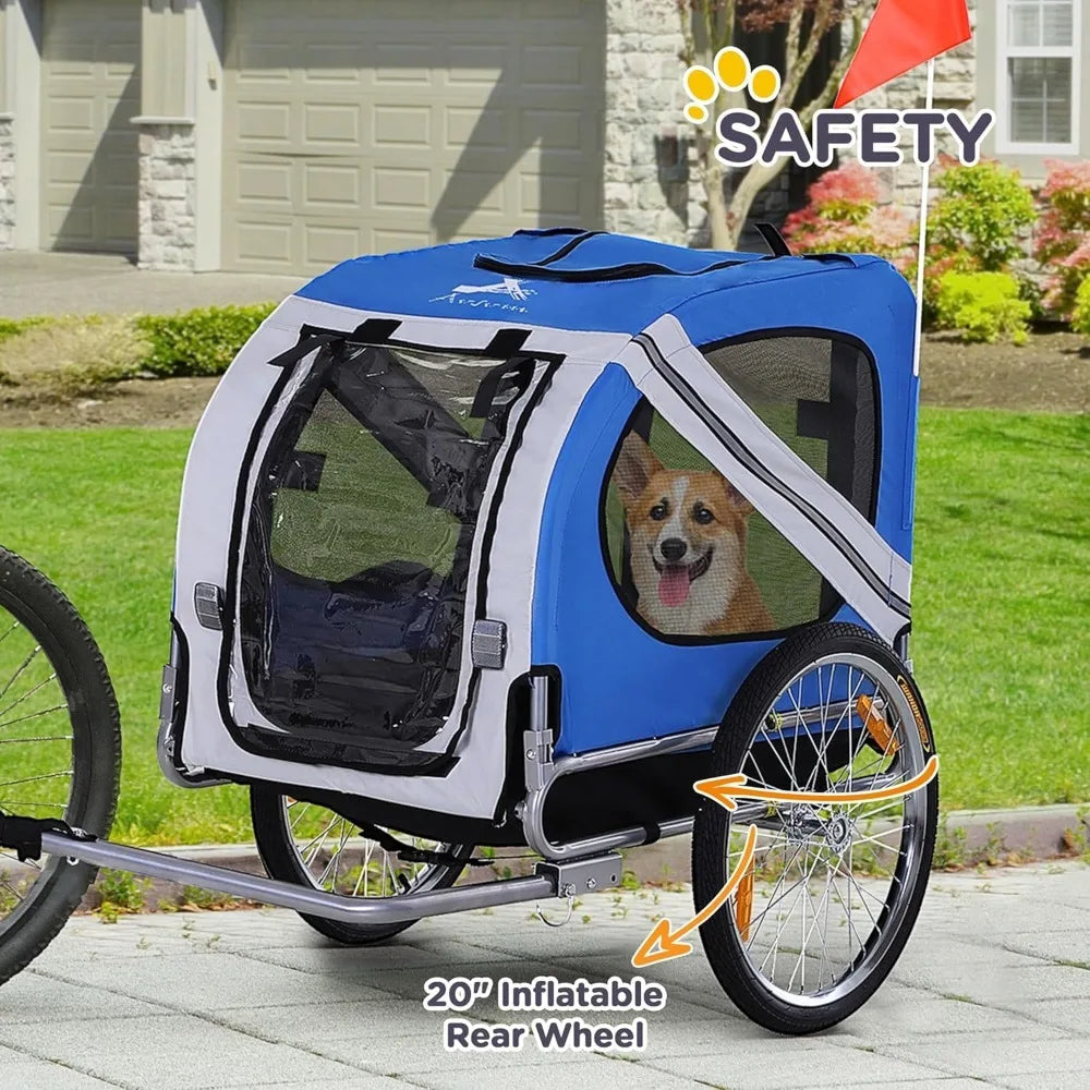 Dog Bike Trailer Pet Cart Bicycle Wagon Carrier Attachment with Large Wheels and Three Entrances