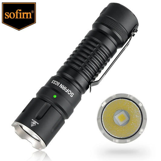 Sofirn SC33 XHP70.3 HI LED Flashlight Tactical 5200 Lumen Powerful 21700 USB C Rechargeable Torch with Tail E Switch Outdoor Light