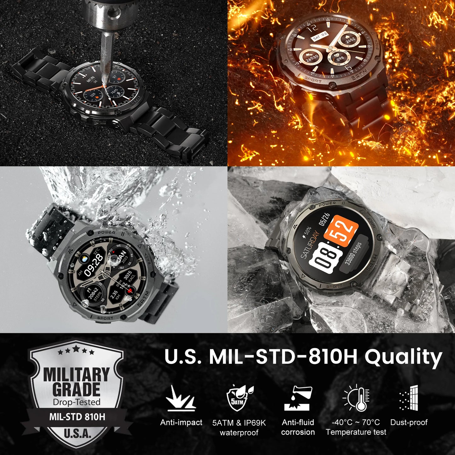 HIDAMEL T3E GPS Smart Watch For Men With Compass Altimeter Altitude Stainless Steel Shell 5ATM IP69K Waterproof 470mAh AMOLED Display
