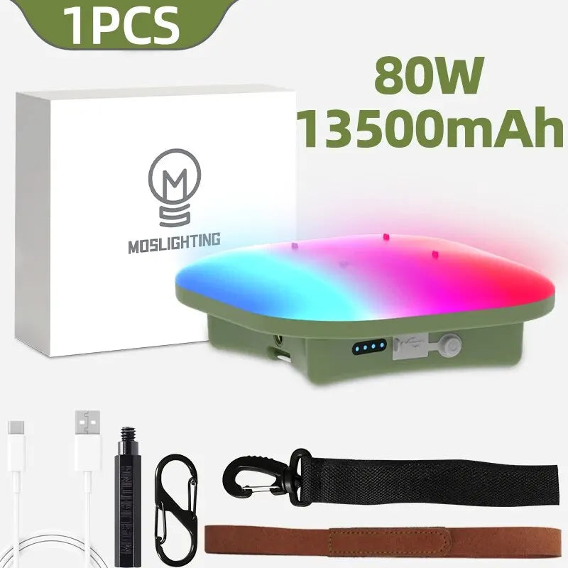 Camping Lantern Rechargeable Smart Light Bluetooth Control by Tuya App Music Sync RGB LED Tent Lighting 13500mAh Outdoor 80W