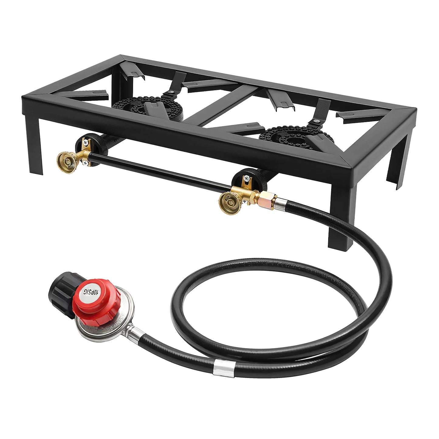Portable Camping Gas Stove Outdoor Double Burner Propane Cooker with Adjustable Regulator Hose