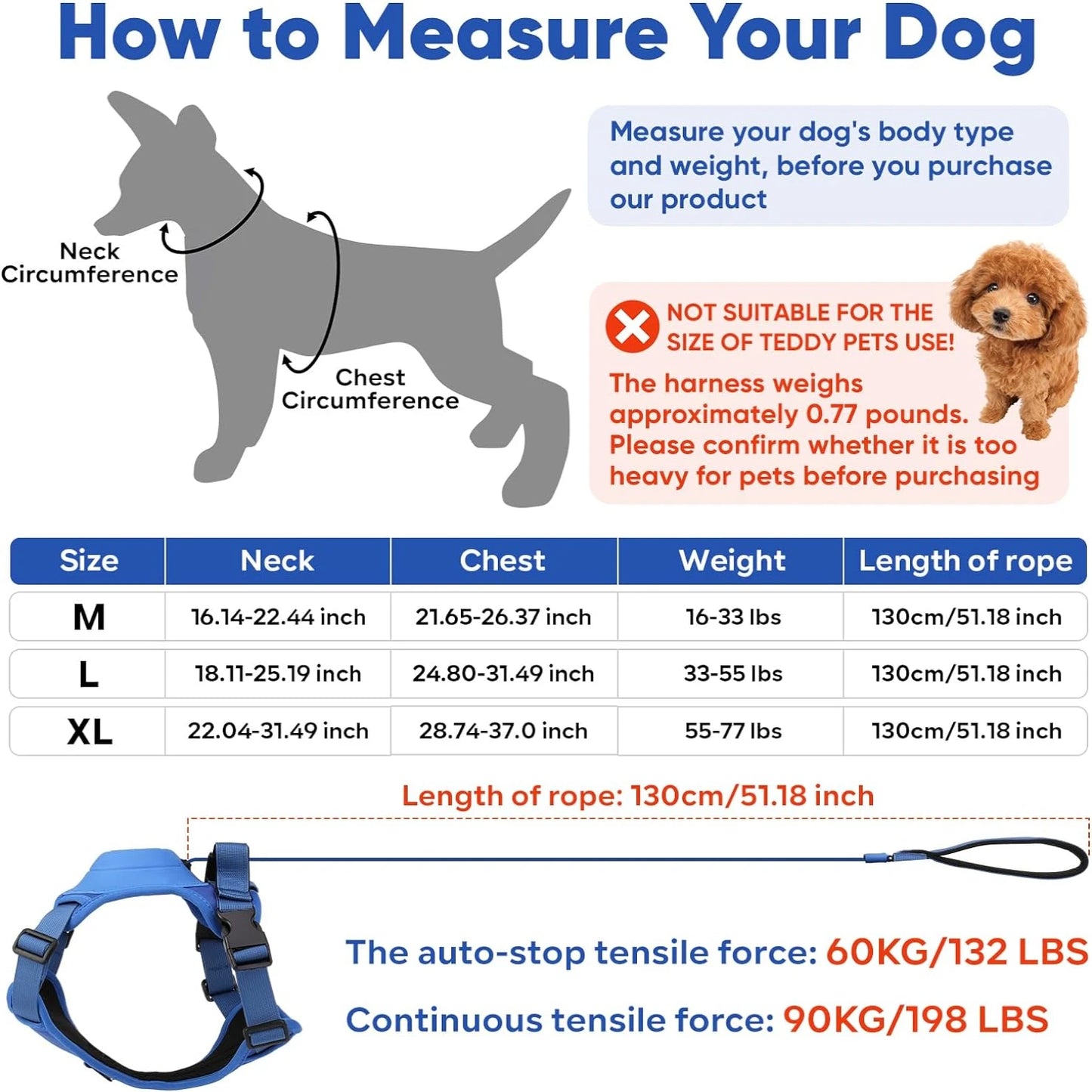 Adjustable Reflective Retractable No Pull Dog Harness for 15 to 33 Pounds Dogs Comfortable and Secure Walking Experience